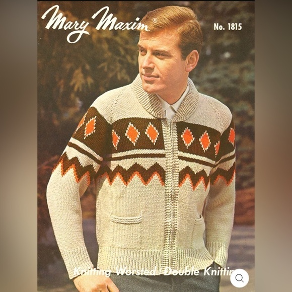 VTG 50s Cowichan Style Mary Maxim Wool Heavy Knit Cardigan Lightning Zip FLAWS - Picture 16 of 16